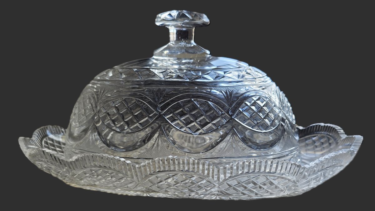 Campana  ovale antica con vassoio in cristallo molato