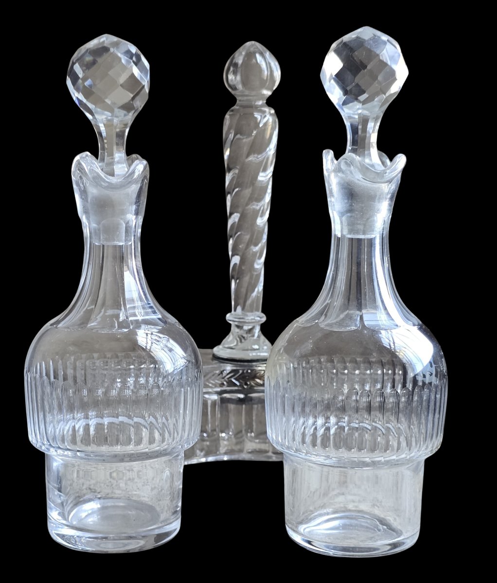 antica oliera‑acetiera in cristallo stampato, attribuita a Baccarat XIX secolo-photo-2