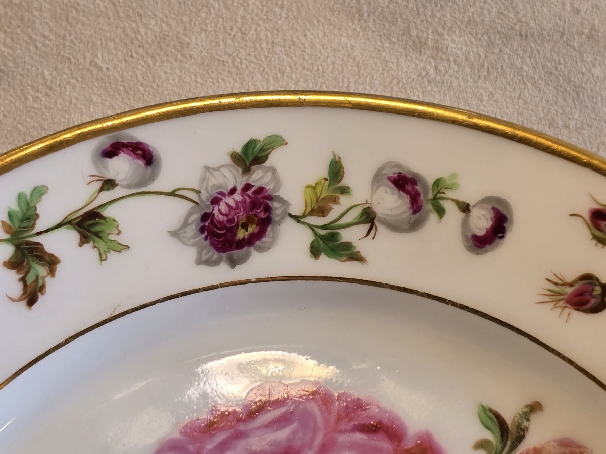 Antico piatto in porcellana di Parigi con decoro di rose, fine '800-photo-4