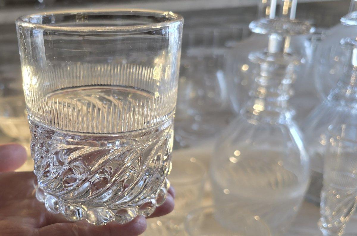 Lotto 12 bicchieri antichi in cristallo, mod.  “SS” Baccarat o Saint‑Louis, epoca Restaurazione-photo-4