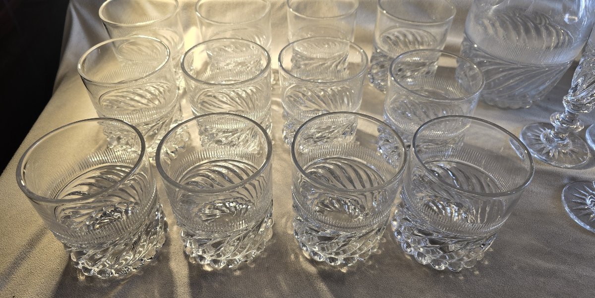 Lotto 12 bicchieri antichi in cristallo, mod.  “SS” Baccarat o Saint‑Louis, epoca Restaurazione-photo-3