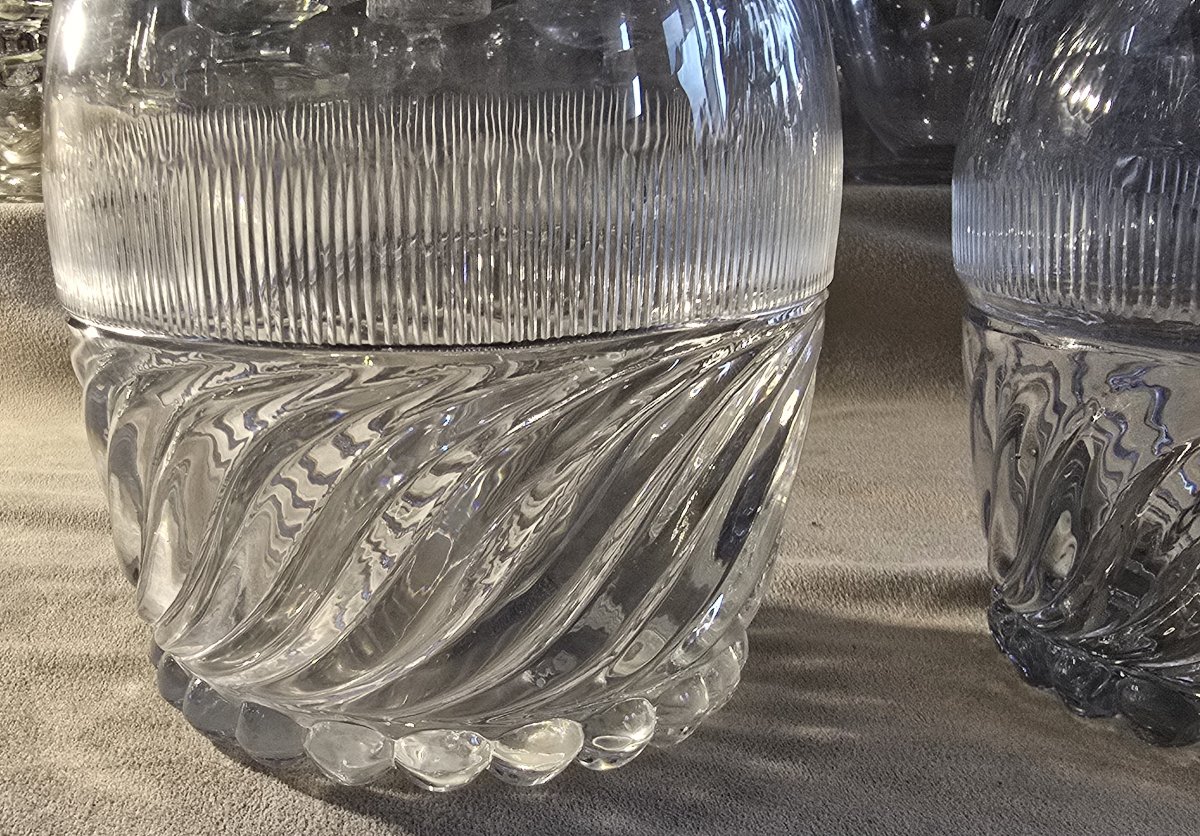 Lotto di 4 bottiglie  cristallo, modello detto “SS” Baccarat o Saint‑Louis, epoca Restaurazione-photo-1