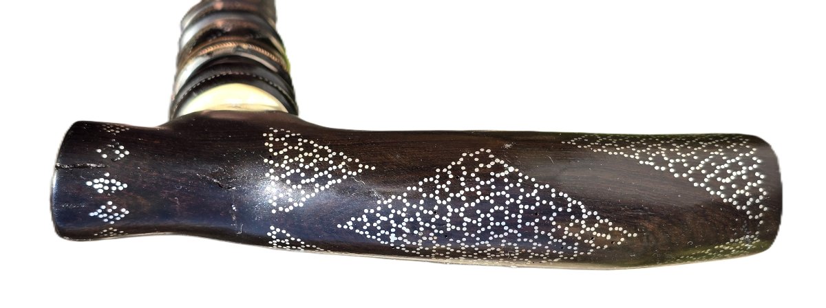 Antico bastone da passeggio in legno con incrostazioni di metallo- Maghreb prima metà del 900-photo-7