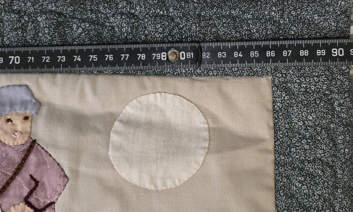Antico  patchwork narrativo “Le Pain Quotidien” – ricami, appliqué e quilt realizzati a mano-photo-4