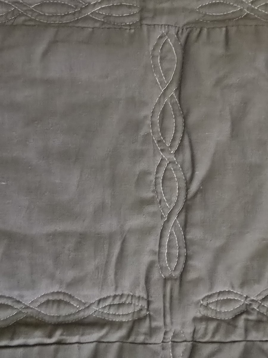 Antico  patchwork narrativo “Le Pain Quotidien” – ricami, appliqué e quilt realizzati a mano-photo-7