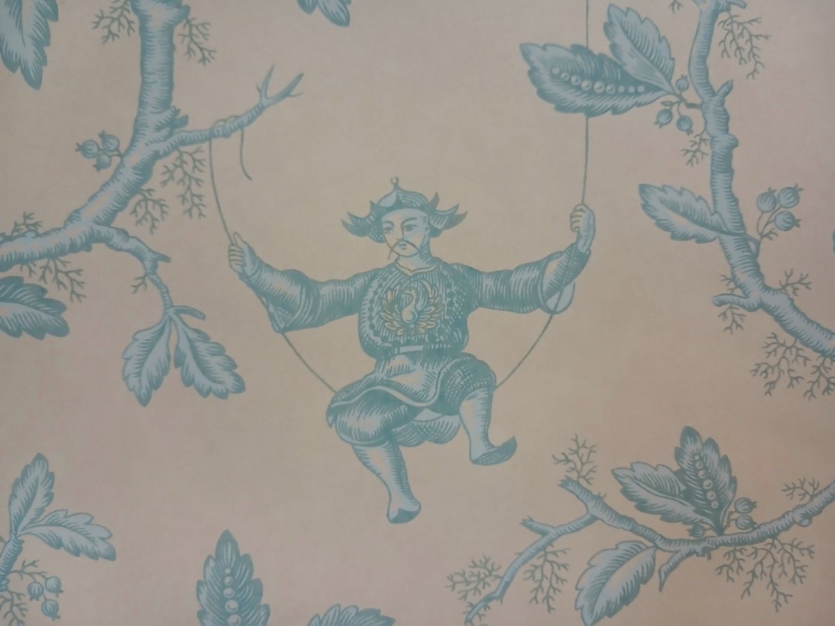 Due antichi rotoli di carta da parati – Colefax and Fowler, motivo toile de Jouy chinoiserie-photo-4