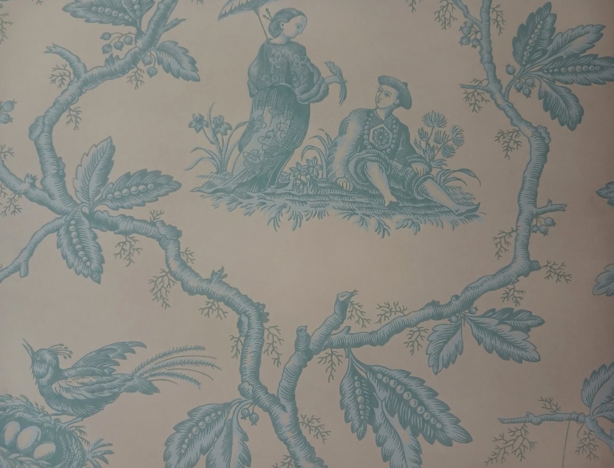 Due antichi rotoli di carta da parati – Colefax and Fowler, motivo toile de Jouy chinoiserie-photo-1