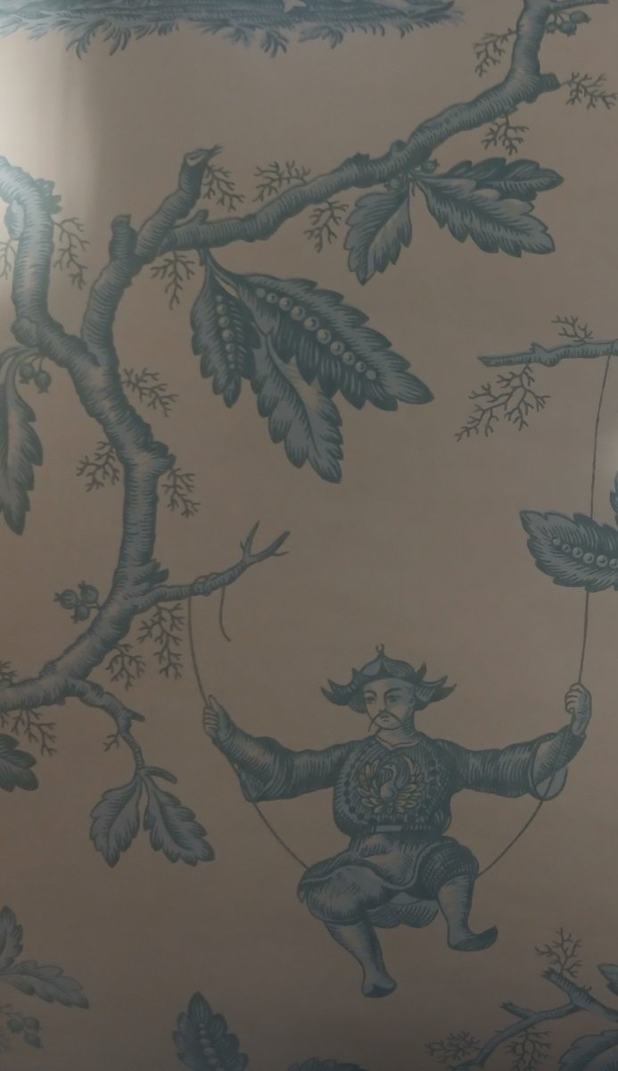 Due antichi rotoli di carta da parati – Colefax and Fowler, motivo toile de Jouy chinoiserie-photo-5