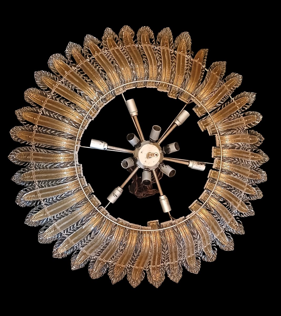 grande plafoniera antica in vetro soffiato di  Murano, Barovier, circa 1980-photo-3