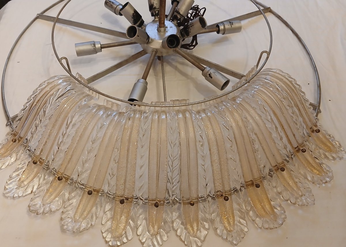  grande plafoniera antica in vetro soffiato di  Murano, Barovier, circa 1980-photo-1