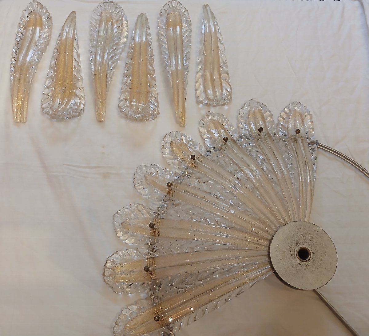  grande plafoniera antica in vetro soffiato di  Murano, Barovier, circa 1980-photo-4