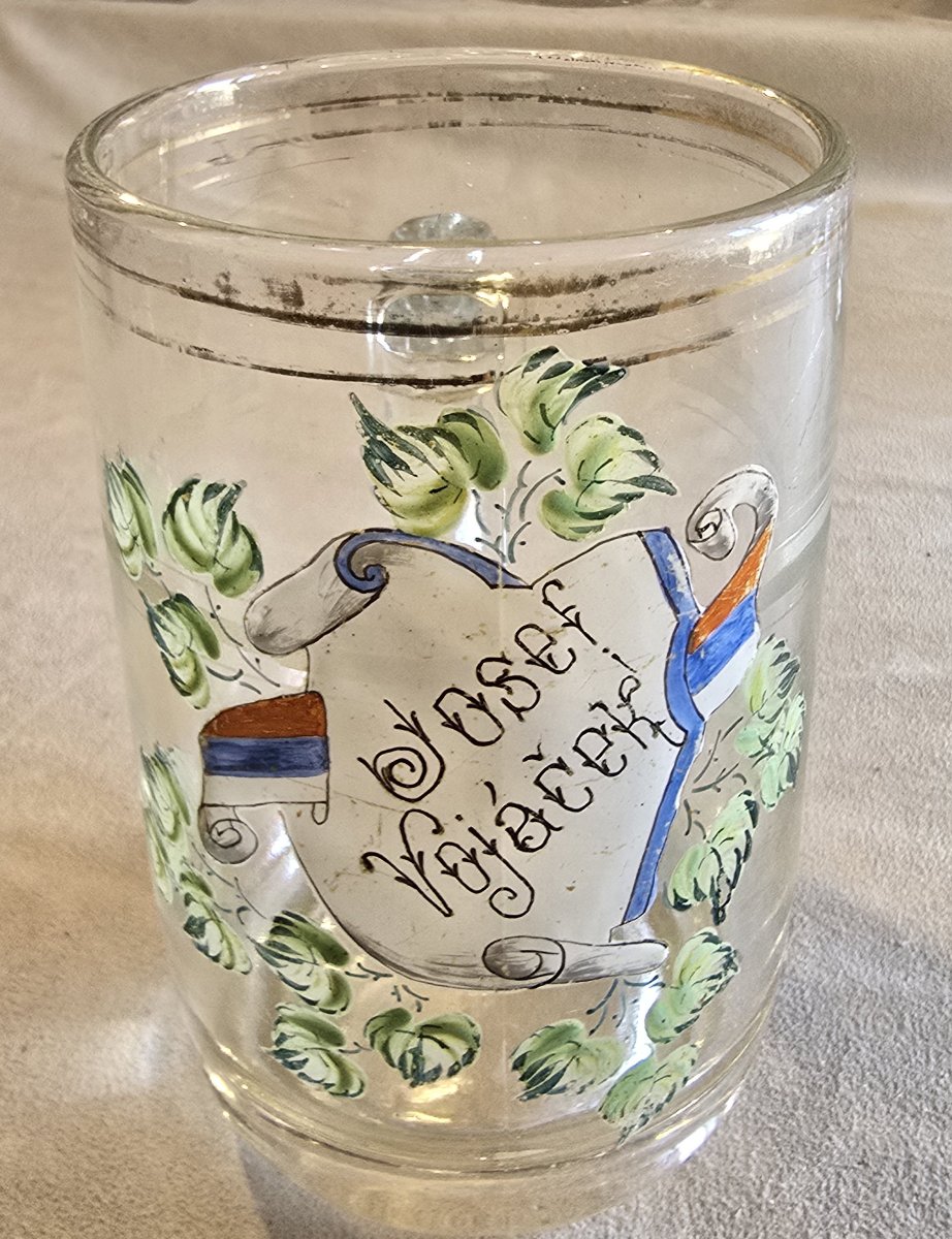 Antico boccale da birra decorato a smalto con incisione, fine '800-photo-2