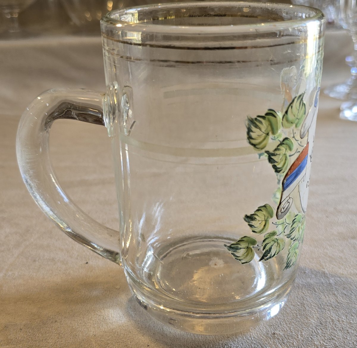 Antico boccale da birra decorato a smalto con incisione, fine '800-photo-3