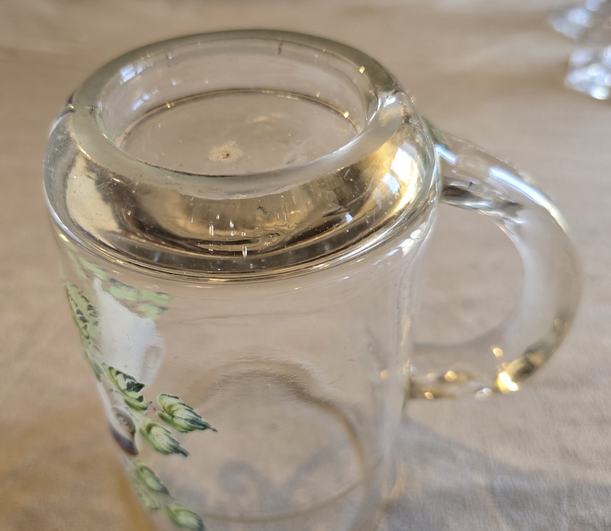 Antico boccale da birra decorato a smalto con incisione, fine '800-photo-2