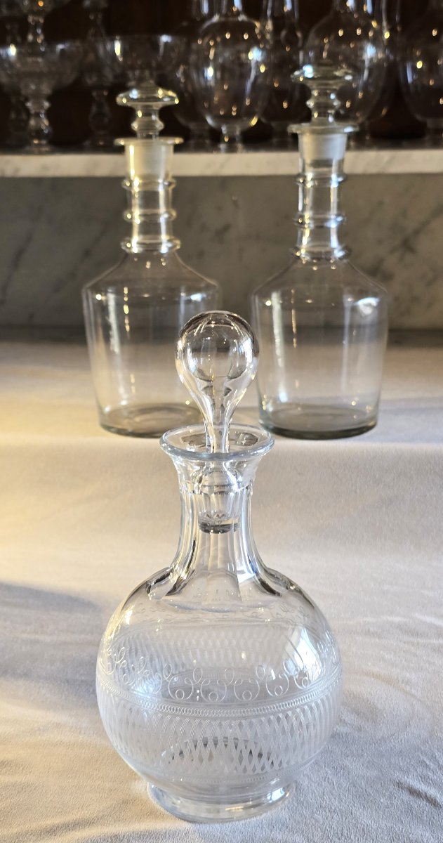 Antica bottiglietta da liquore in cristallo inciso, 1920-1940 circa-photo-2