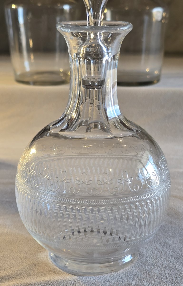 Antica bottiglietta da liquore in cristallo inciso, 1920-1940 circa-photo-4
