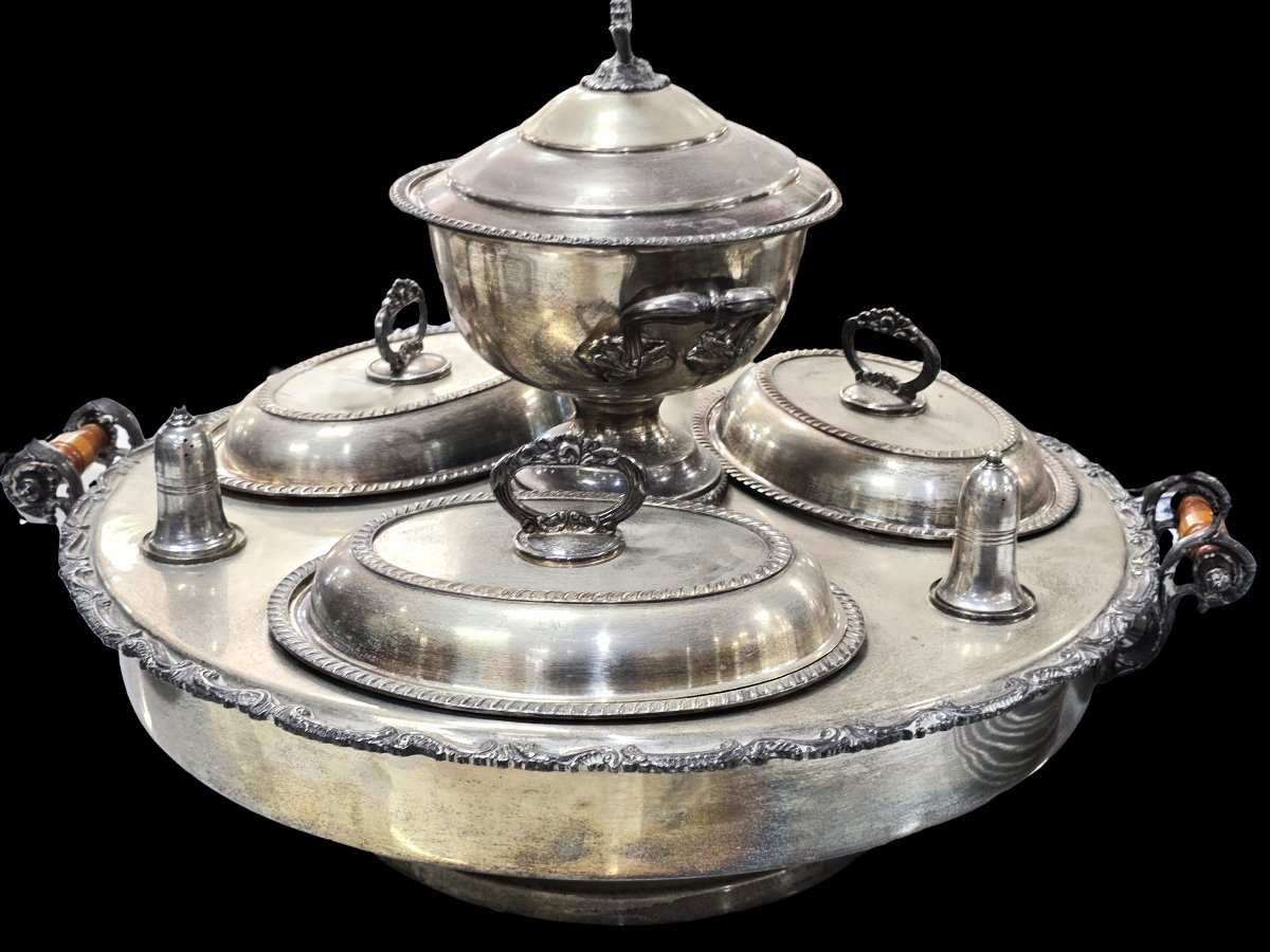 Antico centrotavola girevole “Lazy Susan” in Sheffield plate, 1920-1940 circa