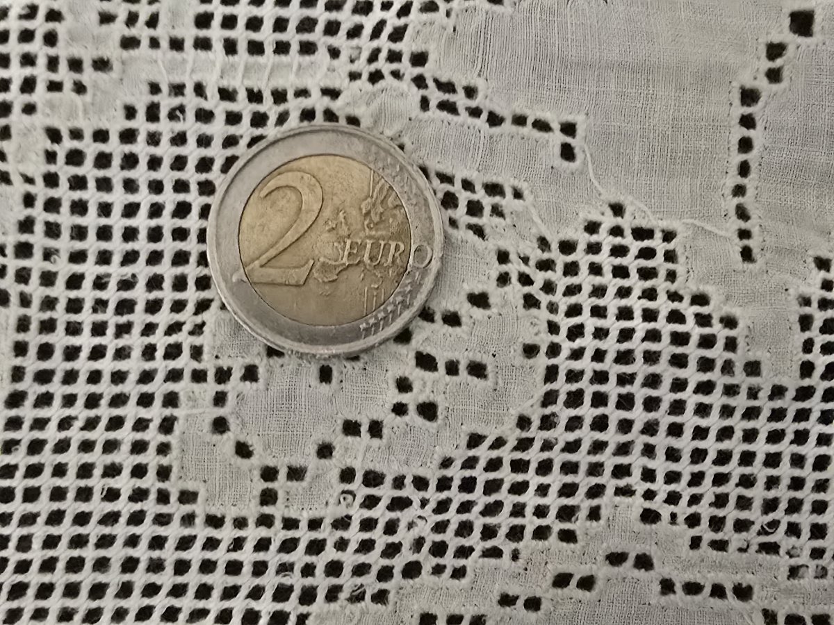 Antico copriletto di lino ricamato a mano in sfilato siciliano, inizio '900-photo-6