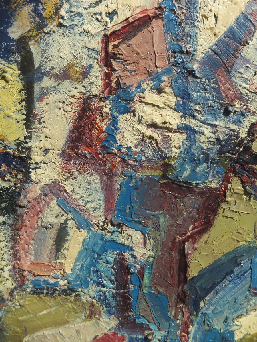Quadro, olio su tela, mazzo di fiori, Marcella Fratelli, 1962, incorniciato, cm 75 × 96,5-photo-4