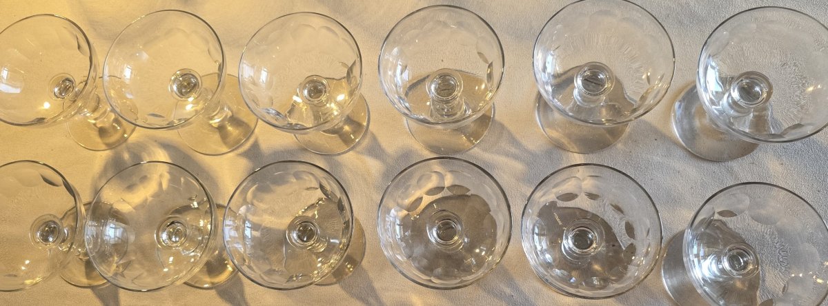 Lotto di 12 coppe da champagne in cristallo molato, inizio XX secolo-photo-4