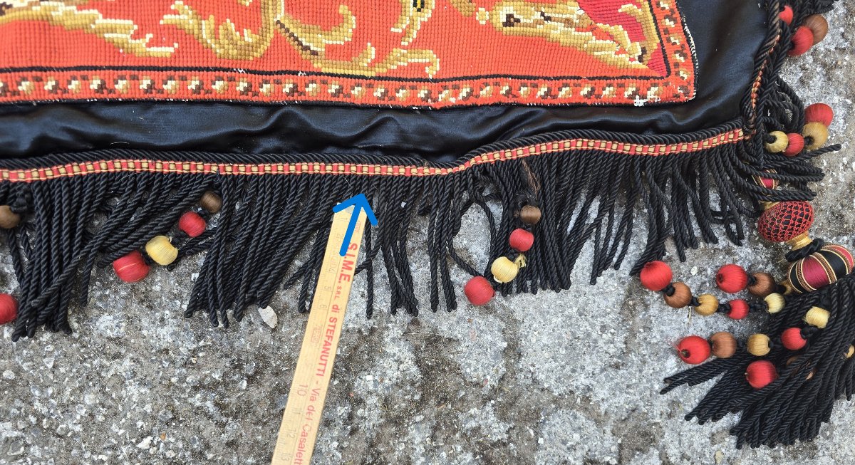 Antico copritavolo '800 in seta e ricamo a piccolo punto-photo-6