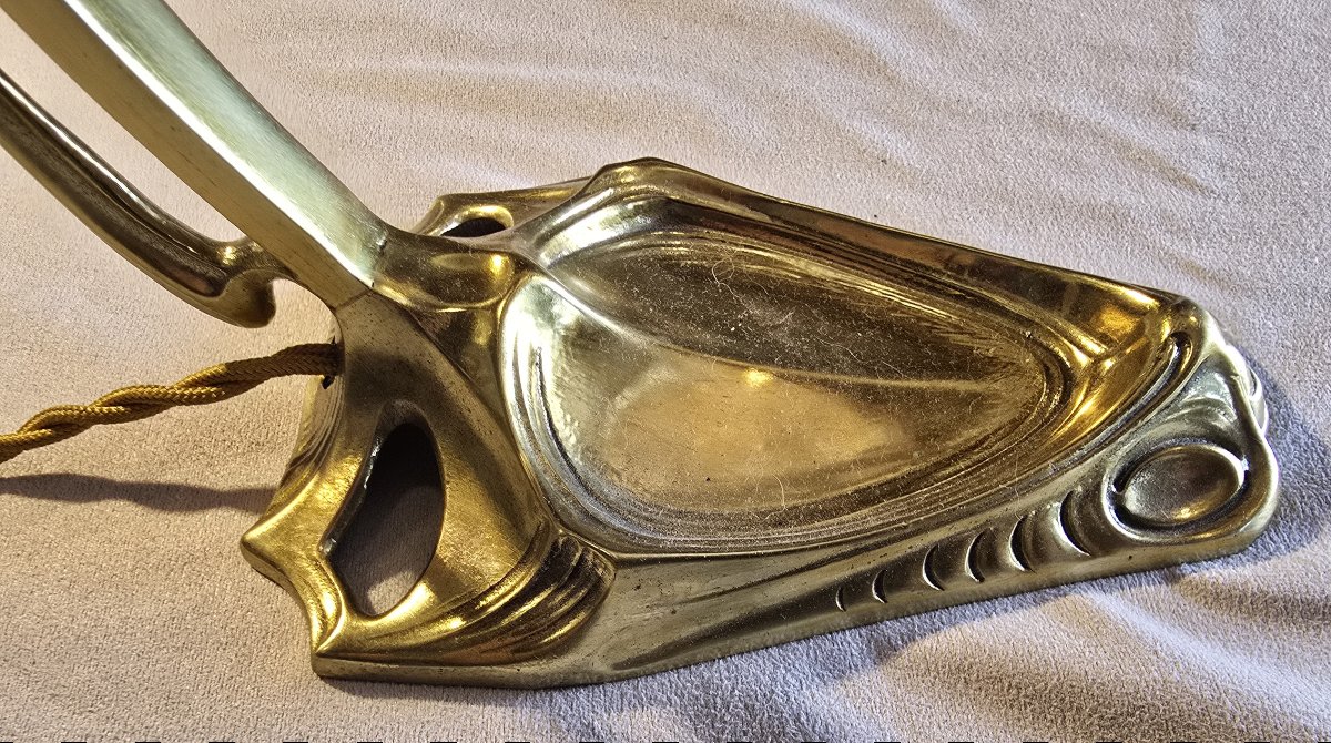 Lampada da tavolo applique Liberty in ottone e vetro, 1920 circa-photo-3
