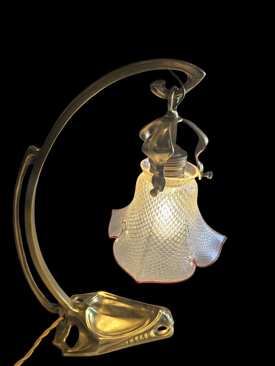 Lampada da tavolo applique Liberty in ottone e vetro, 1920 circa