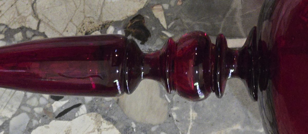 Grande calice antico in vetro soffiato rosso rubino, Murano 1940 circa-photo-2