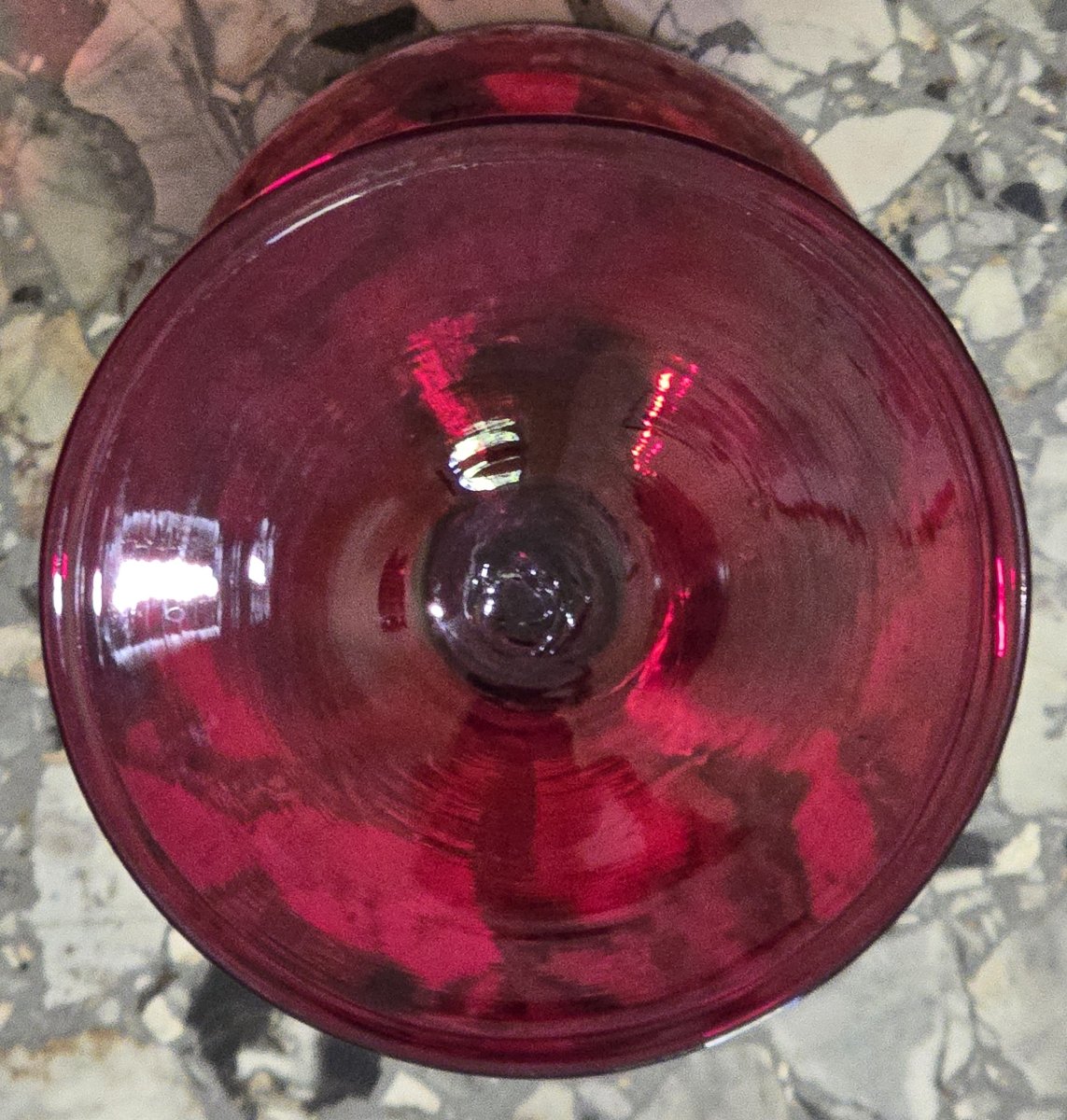 Grande calice antico in vetro soffiato rosso rubino, Murano 1940 circa-photo-3
