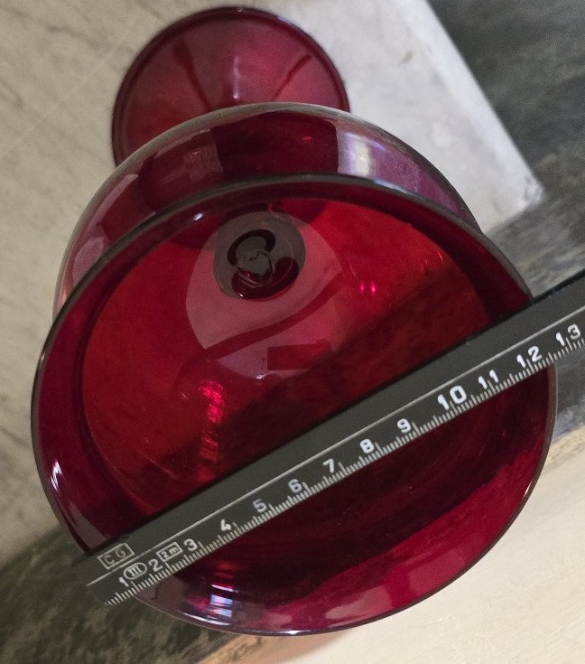 Grande calice antico in vetro soffiato rosso rubino, Murano 1940 circa-photo-5