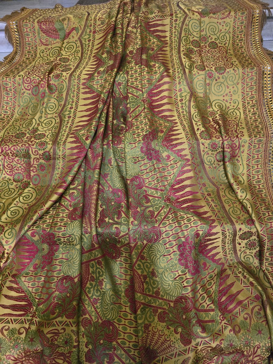 Antico copriletto italiano tessitura meccanica jacquard, 1960 circa-photo-3