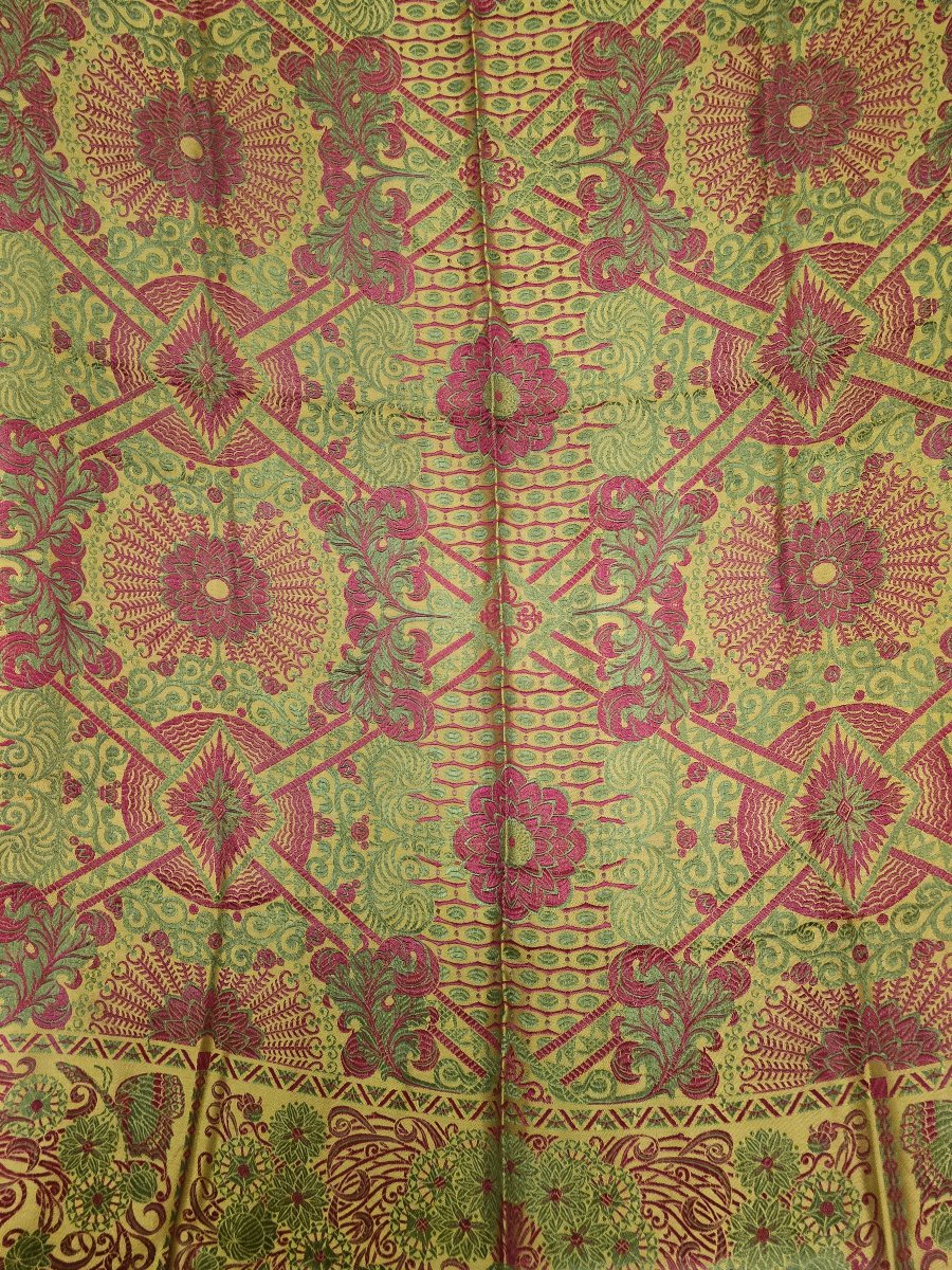 Antico copriletto italiano tessitura meccanica jacquard, 1960 circa-photo-4
