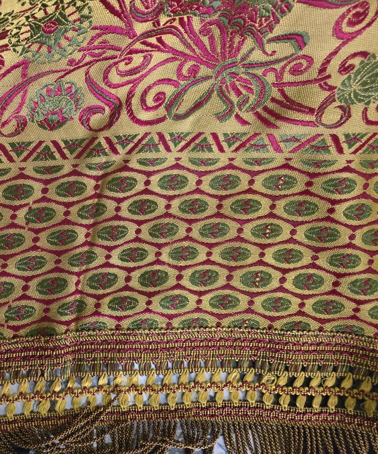 Antico copriletto italiano tessitura meccanica jacquard, 1960 circa-photo-1