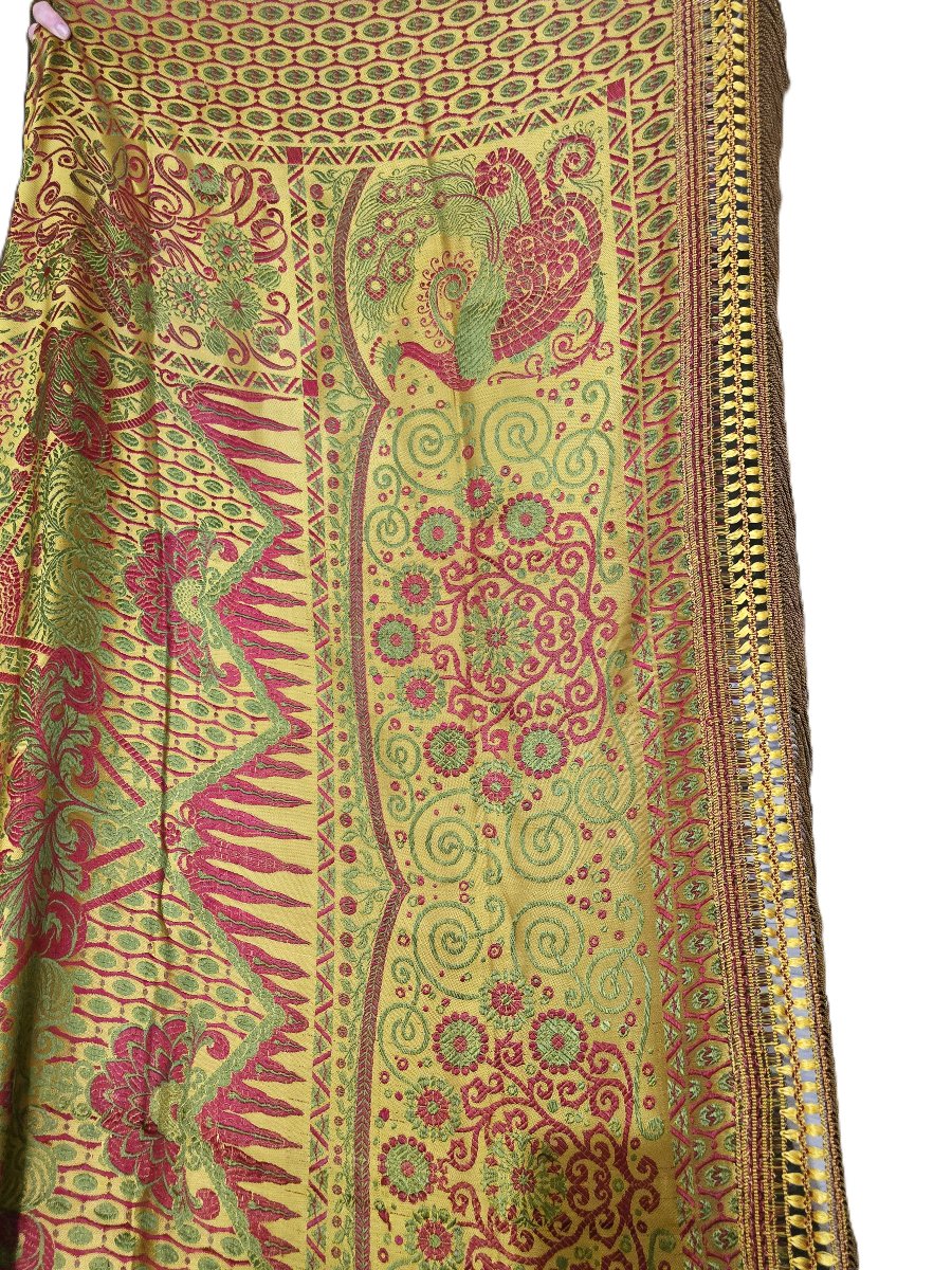 Antico copriletto italiano tessitura meccanica jacquard, 1960 circa-photo-5
