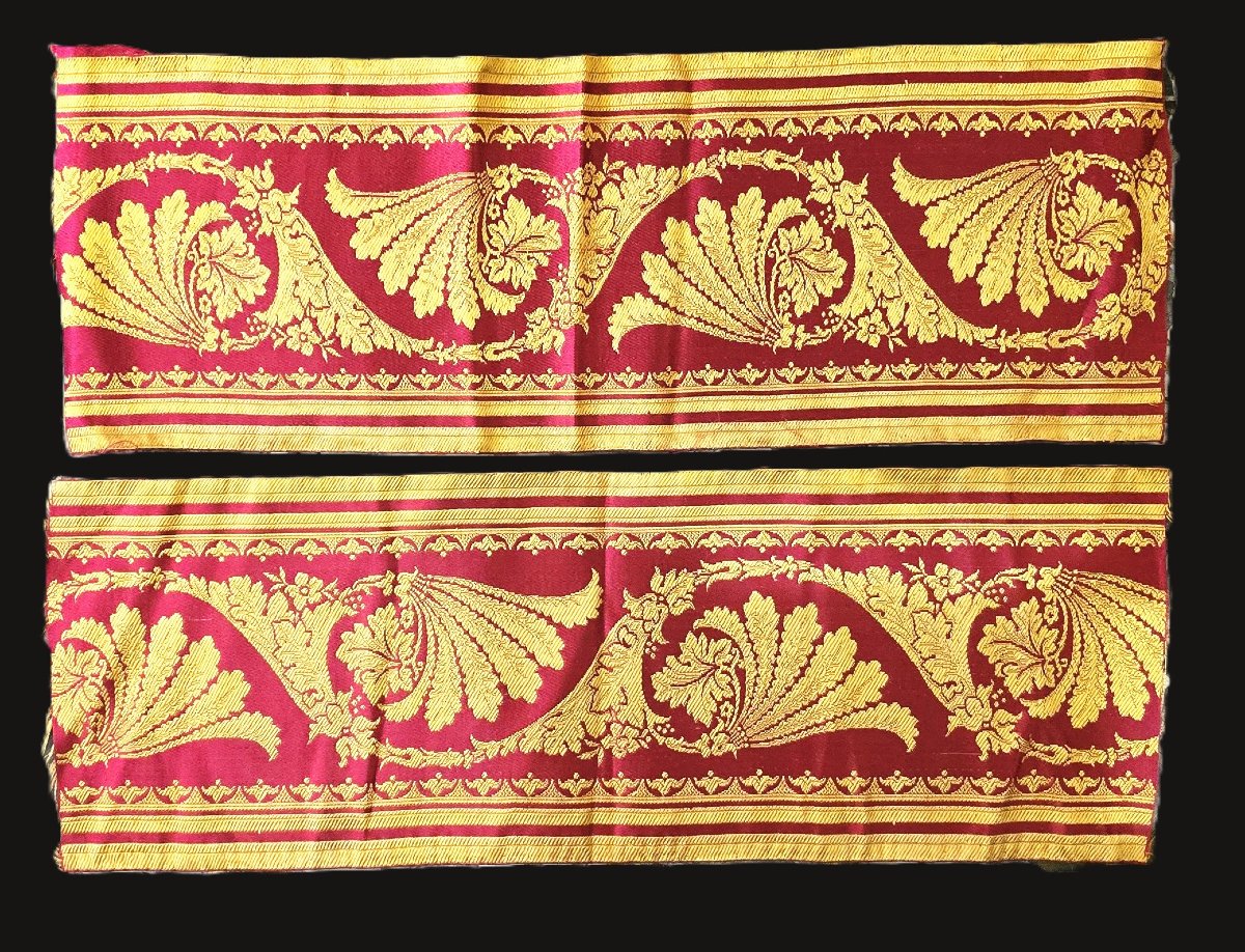 Striscia in seta operata operata a jacquard di epoca Impero-photo-4