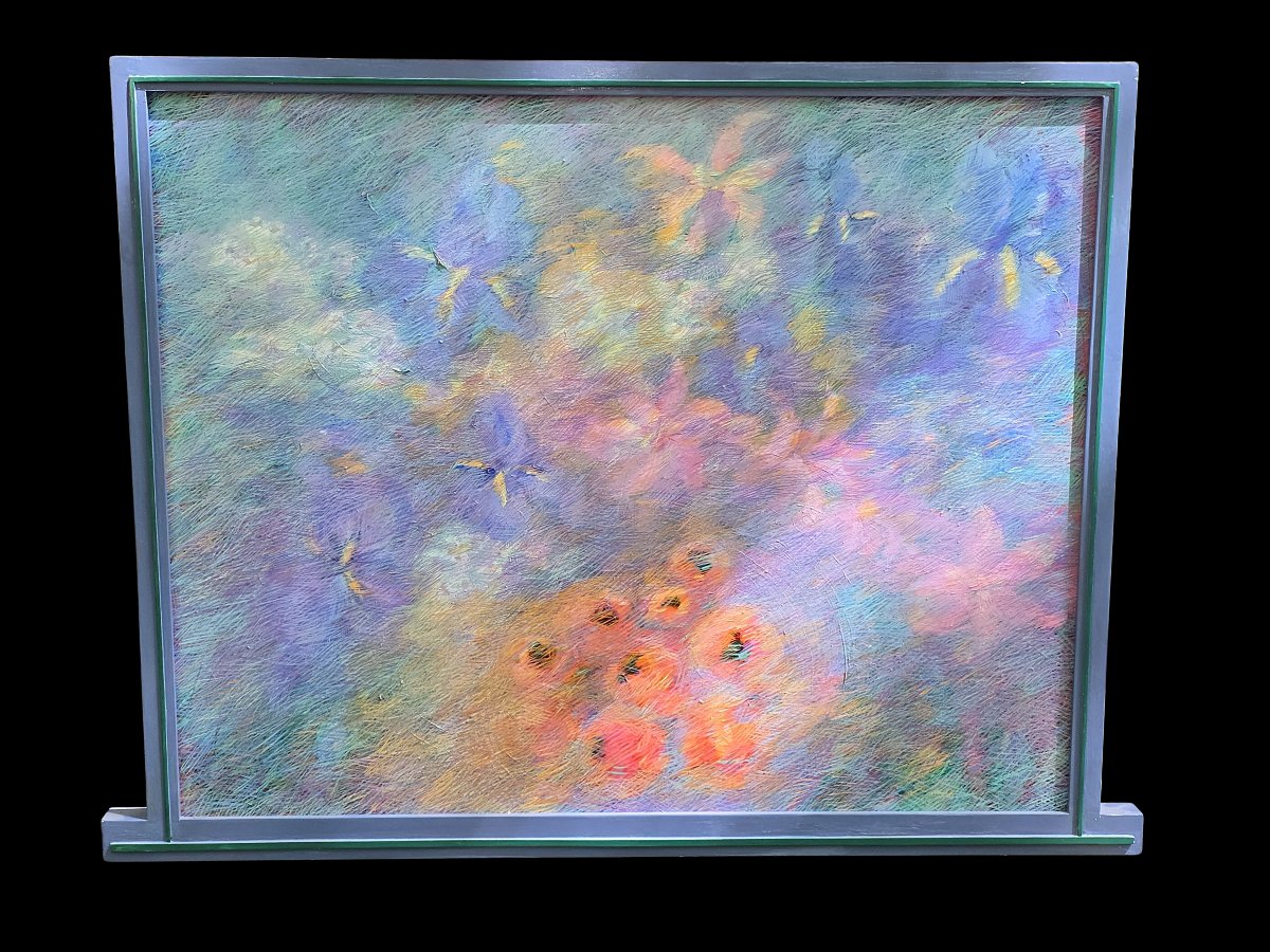 Olio su tela composizione floreale impressionista di Margaret Boberek