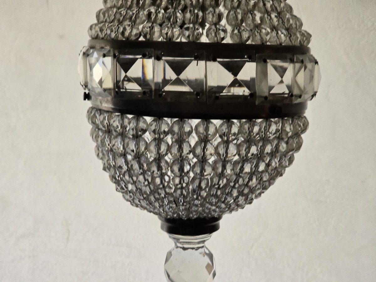Piccolo lampadario antico in perle di cristallo – Italia, metà  del '900-photo-2