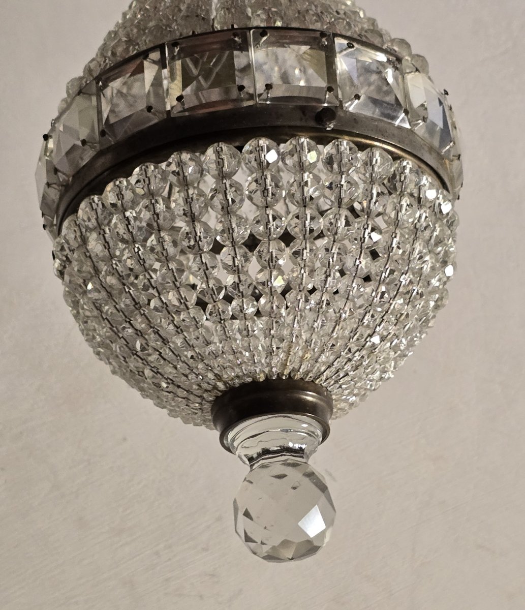 Piccolo lampadario antico in perle di cristallo – Italia, metà  del '900-photo-3
