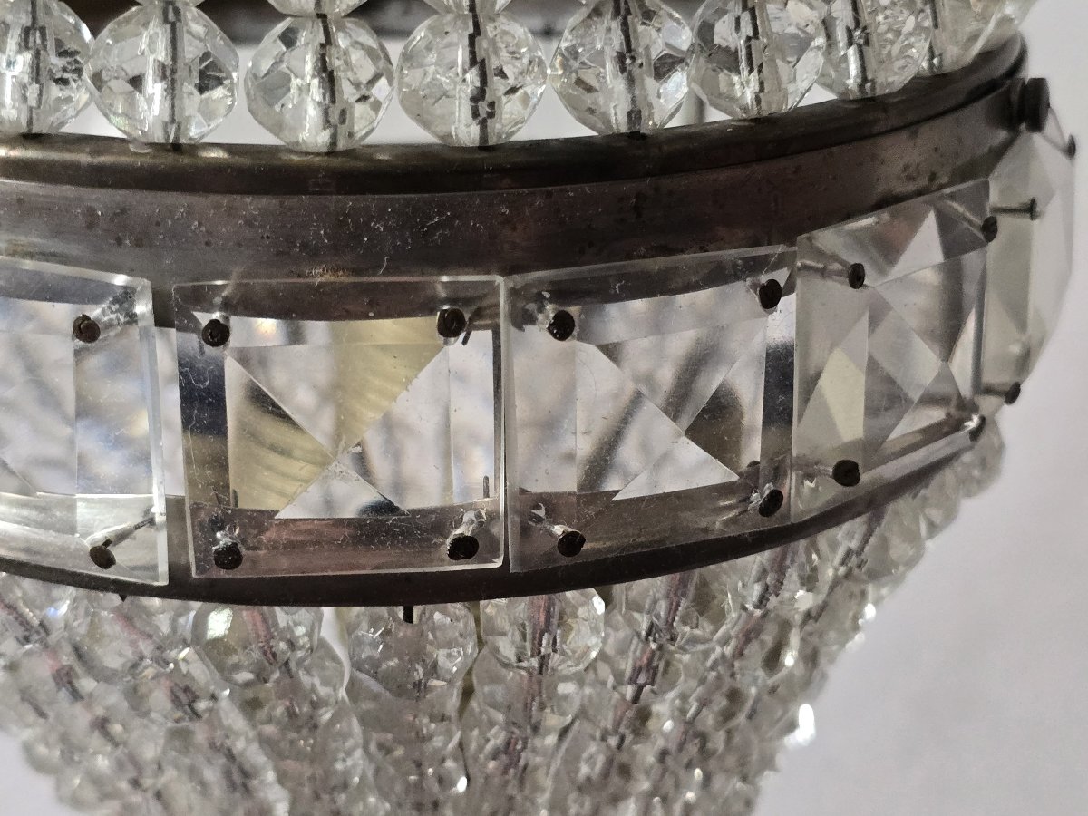 Piccolo lampadario antico in perle di cristallo – Italia, metà  del '900-photo-4