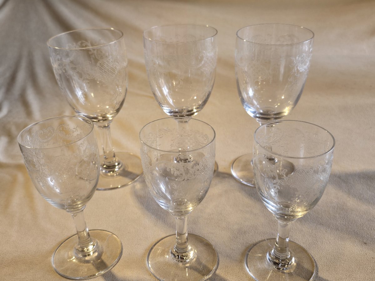 Lotto di 6 bicchieri antichi in cristallo decoro rocaile attibuiti a Baccarat fine '800/inizio -photo-2