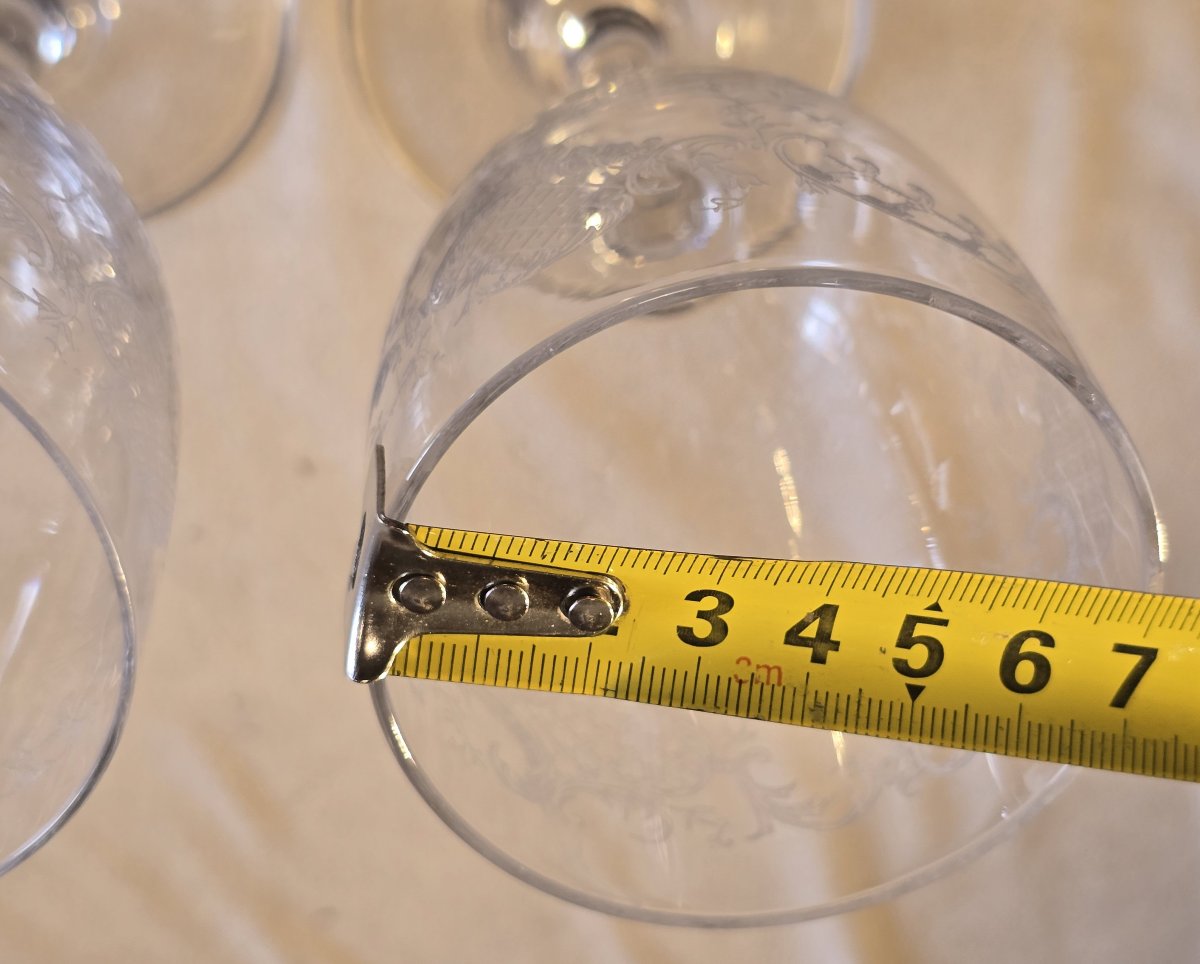 Lotto di 6 bicchieri antichi in cristallo decoro rocaile attibuiti a Baccarat fine '800/inizio -photo-4