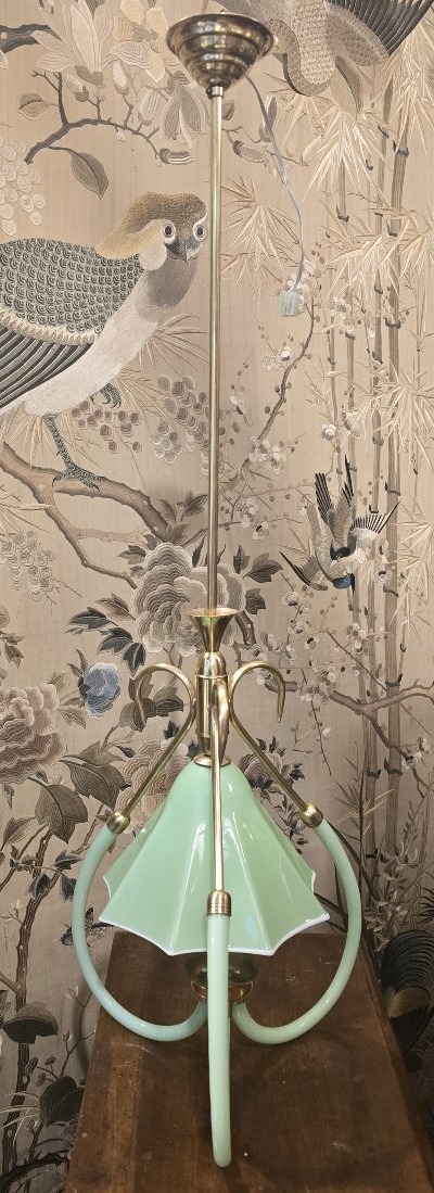 Lampadario  in opalina con montatura in ottone – Italia, circa 1955–1965-photo-4