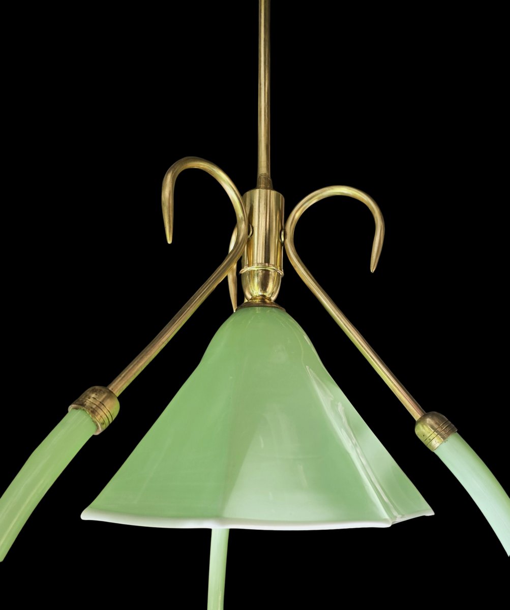 Lampadario  in opalina con montatura in ottone – Italia, circa 1955–1965-photo-1