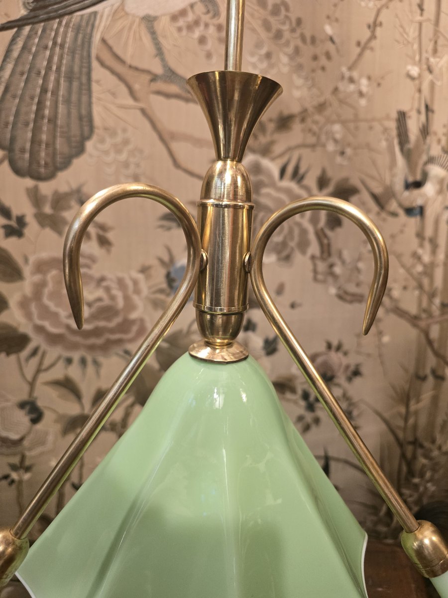 Lampadario  in opalina con montatura in ottone – Italia, circa 1955–1965-photo-2