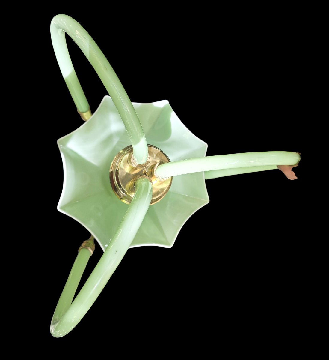 Lampadario  in opalina con montatura in ottone – Italia, circa 1955–1965-photo-5
