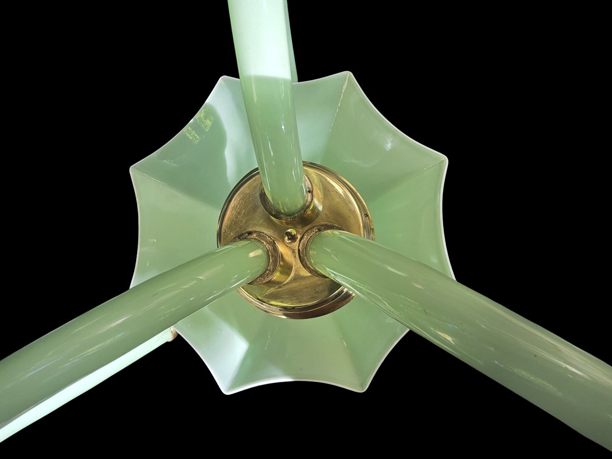 Lampadario  in opalina con montatura in ottone – Italia, circa 1955–1965-photo-6