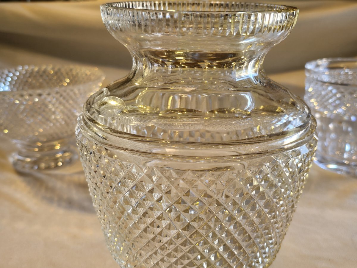 Antico vaso da fiori  in cristallo molato a mano decoro a punte di diamante-photo-3