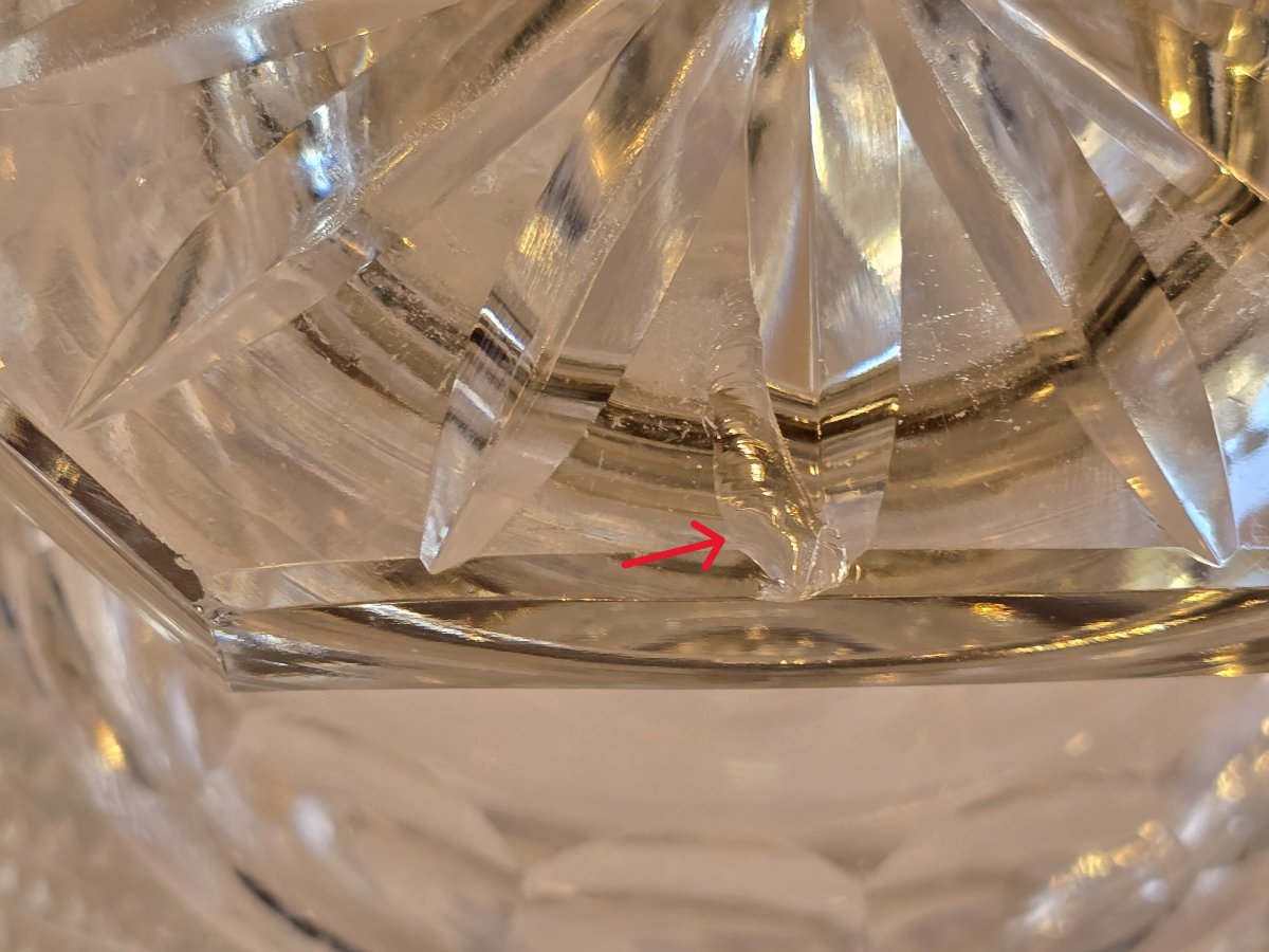 Antico vaso da fiori  in cristallo molato a mano decoro a punte di diamante-photo-6