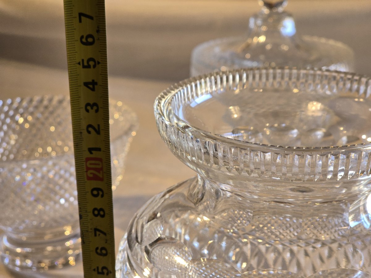 Antico vaso da fiori  in cristallo molato a mano decoro a punte di diamante-photo-7