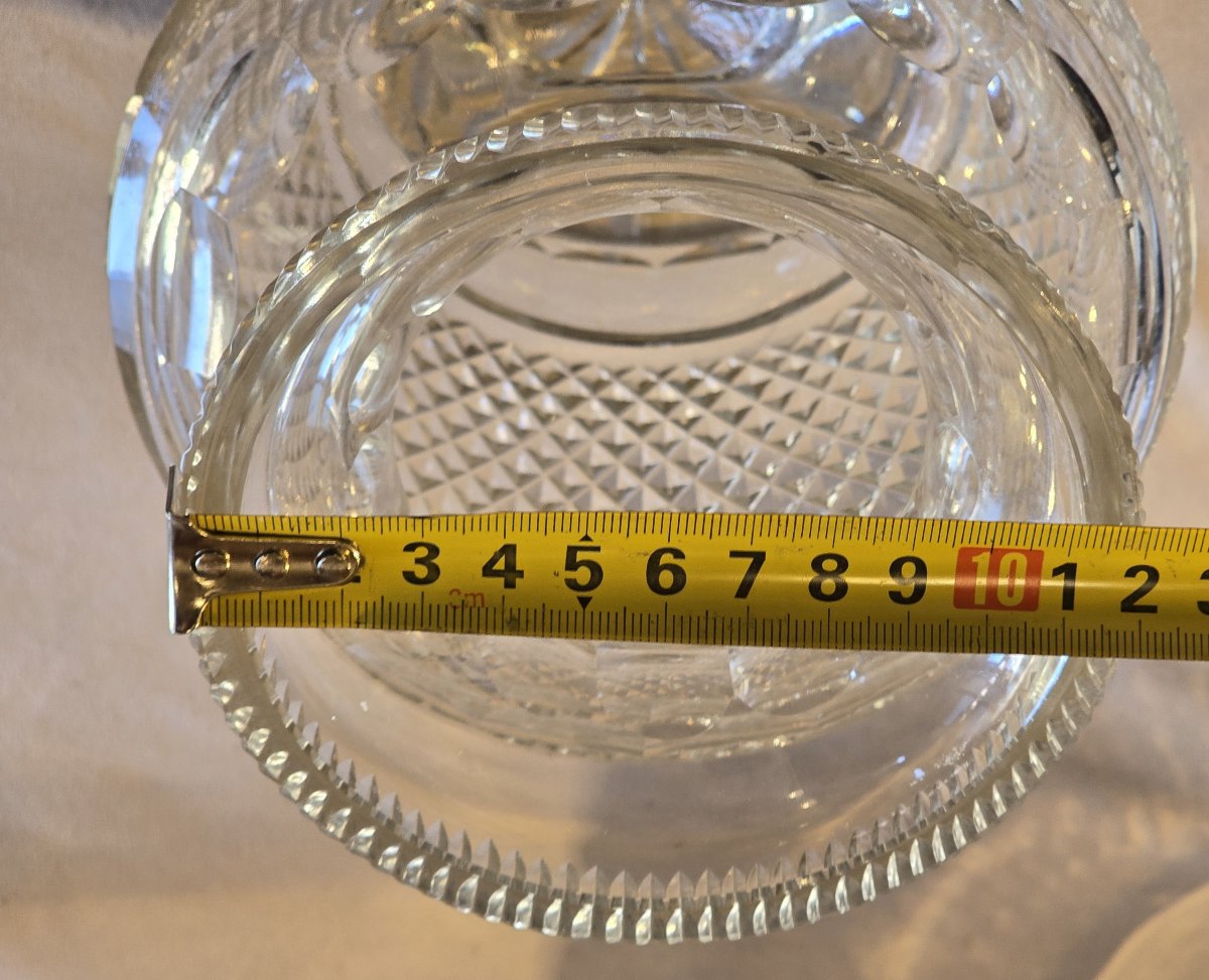 Antico vaso da fiori  in cristallo molato a mano decoro a punte di diamante-photo-8